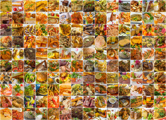 collage de plats cuisinés  - obrazy, fototapety, plakaty