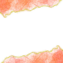 Orange Paper Gradient Watercolor Alcohol Ink Border With Gold Glitter Dust Confetti Square Background 