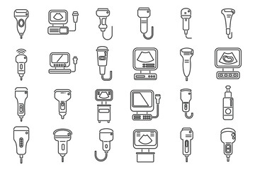 Sonograph icons set outline vector. Clinic device. Doctor diagnosis