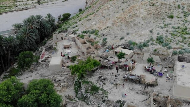 Aerial shot of civilization living in mud houses in Khuzdar Balochistan