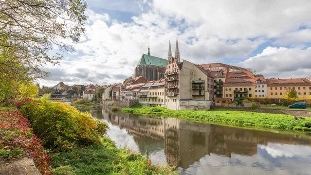 Gorlitz, Germany. Old town reflecting ni river - time lapse video
