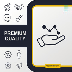  Hand holding atom icon graphic element. Modern design.