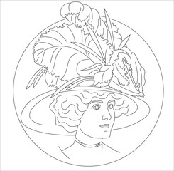 Line portrait of a woman. Vector silhouette. Lady in Hat