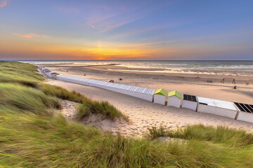 Row of beach houses in Zeeland Netherlands