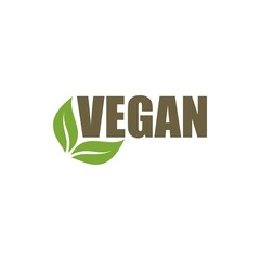 Vegan diet logo with leaf icon isolated on white background