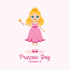 National Princess Day vector. Cute little girl in a princess dress icon vector. Happy princess in a pink dress drawing. November 18. Important day
