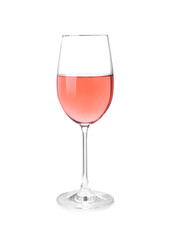 Glass of delicious rose wine solated on white