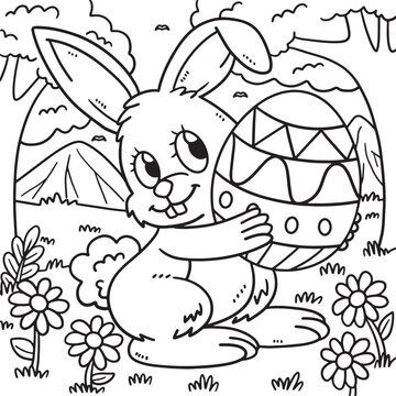 Bunny Carrying Easter Egg Coloring Page for Kids