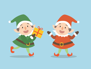 New year christmas two elf red and green costume vector.