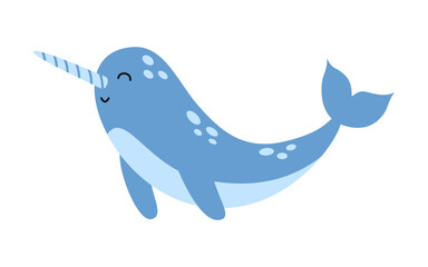 Vector blue narwhal. Cute marine life animal in flat design. Narwhal with horn. © Ulyana Mo
