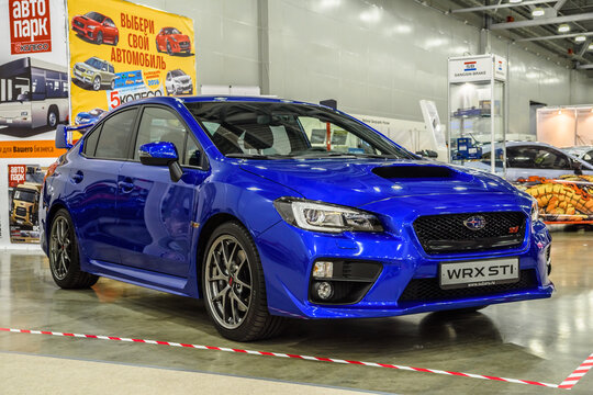 MOSCOW - AUG 2016: Subaru Impreza WRX STI presented at MIAS Moscow International Automobile Salon on August 20, 2016 in Moscow, Russia