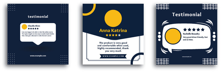 Modern and creative client testimonial social media post design. Customer service feedback review social media post or web banner with color variation template