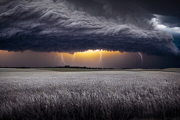 Lightning storm over a field of wheat