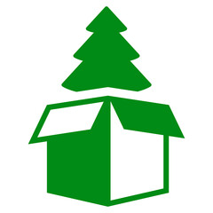 Fototapeta premium Logo regalo de navidad. Icono aislado con silueta de caja de cartón abierta con árbol de navidad