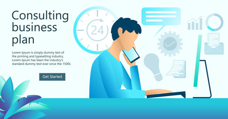 Illustration of discussing with client via smartphone Suitable for landing page, flyers, Infographics, And Other Graphic Related Assets-vector