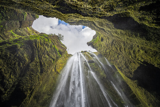 Gljufrabui waterfall in Iceland, upward view