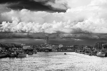 Towards the sunset. Marano Lagoon in Black and White