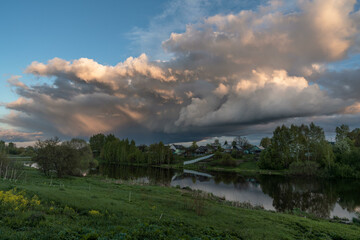 summer sunset landscape overlooking the lake