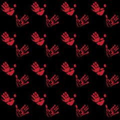 Palm print on dark background, open human palm, symbol of friendship and cooperation, seamless pattern
