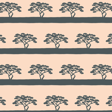 Black saxaul tree gray on pink pastel, decorative art vector illustration for textile design