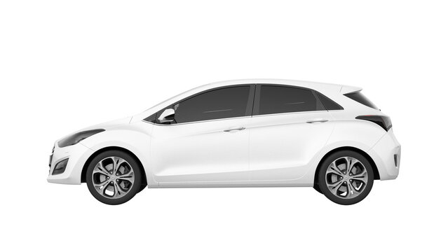 white Hyundai i30 side view, 3d rendering of PNG transparent car	
