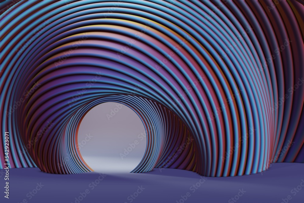 Fototapete Abstract scene background. Product presentation, mock up. geometric  shiny swirl background. Starburst dynamic rings. 3d rendering illustration Background pattern for design..