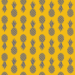 Pineapple seamless pattern, illustration dark pineapple on yellow background
