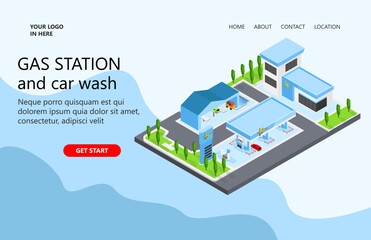 Fototapeta premium Illustration of a gas station and car wash city map Suitable for landing page, flyers, Infographics, And Other Graphic Related Assets-vector