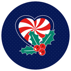 Romantic Christmas. Vector icon with mistletoe and heart shaped candy canes. Winter backdrop - 542925287