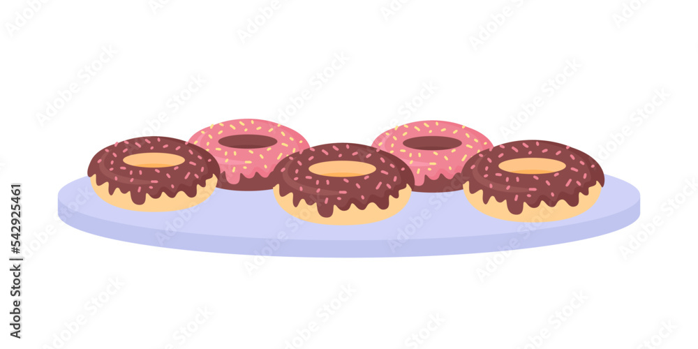 Poster doughnuts with chocolate glaze semi flat color vector object. editable element. full sized item on w