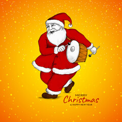 Merry Christmas festival elegant yellow background with santa claus