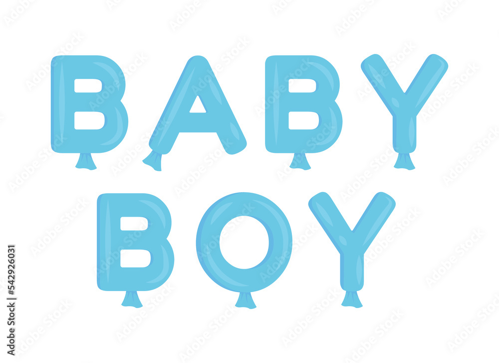 Aufkleber baby boy balloons text semi flat color vector object. editable element. full sized item on white. si