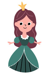 Cute hand drawn princess on a white, isolated background.
