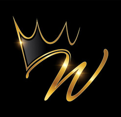 Golden Monogram Crown Logo Initial Letter W