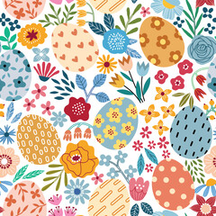 Easter eggs and flowers seamless pattern - 542927810