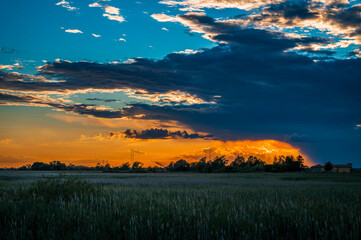 Fototapeta premium Towards the sunset. Marano lagoon late summer colors. Clouds and sun