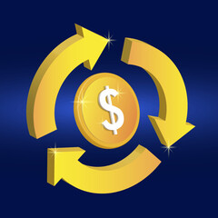 Dollar coin for online purchases, online payments. 3d vector drawing.