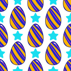Seamless pattern with vector cartoon Easter eggs