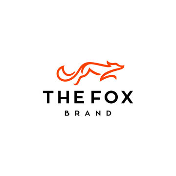 fox line logo. simple vector line art of abstract orange fox logo design jumping and running, fox wall art design, minimal line logo icon illustration isolated on white background