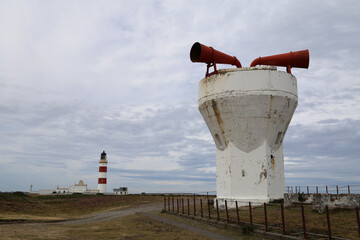 Point of Ayre foghorn on the northern coast of the Isle of Man. - obrazy, fototapety, plakaty