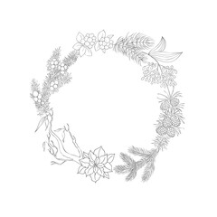 Christmas Wreath. Decorative Winter Frame. Vector.