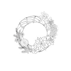 Christmas Wreath and Frame with Florals. Vector Illustration.