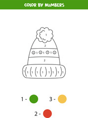 Color winter hat by numbers. Worksheet for kids.