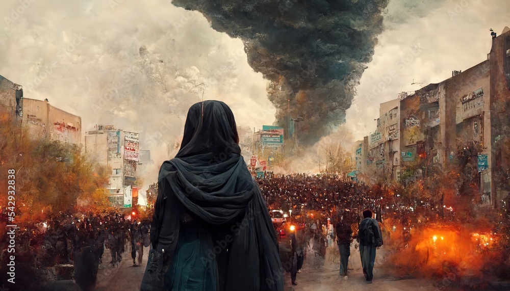 Wall mural anti hijab and anti government protests in iran. concept art