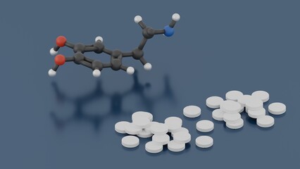 Dopamine 3d illustration. New study pinpoints genetic mechanism linking dopamine to schizophrenia