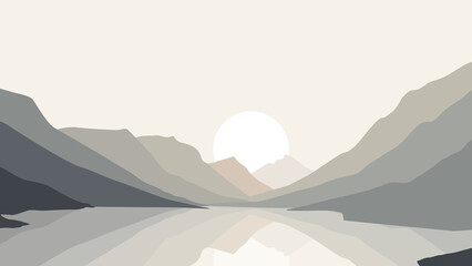 Fototapeta na wymiar Mountain scenery illustration in flat design style