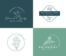 Floral botanical illustration collection for beauty natural organic abstract retro style logo pack