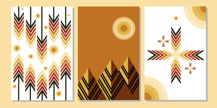 Set of 3 geometry hand drawn christmas wall art, greeting card, badge, wall decor, cards, poster and paper wrapping. Happy new year wall decorations.
