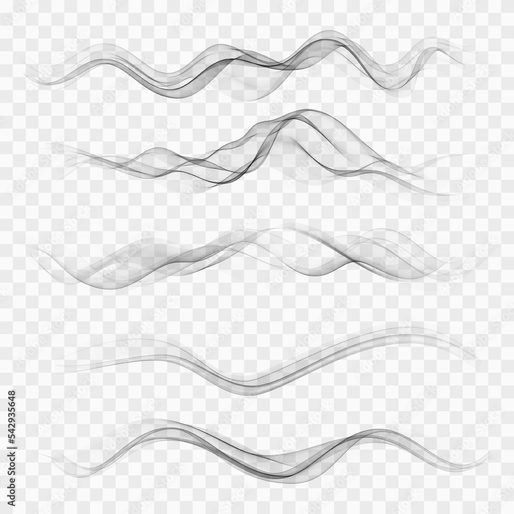 Poster set abstract gray smoke wave. transparent wave. abstract smooth wave vector. smoke gray wave. vector