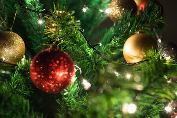 2025 Happy New Year. Christmas concept and background with christmas ornaments.  Selective focus.